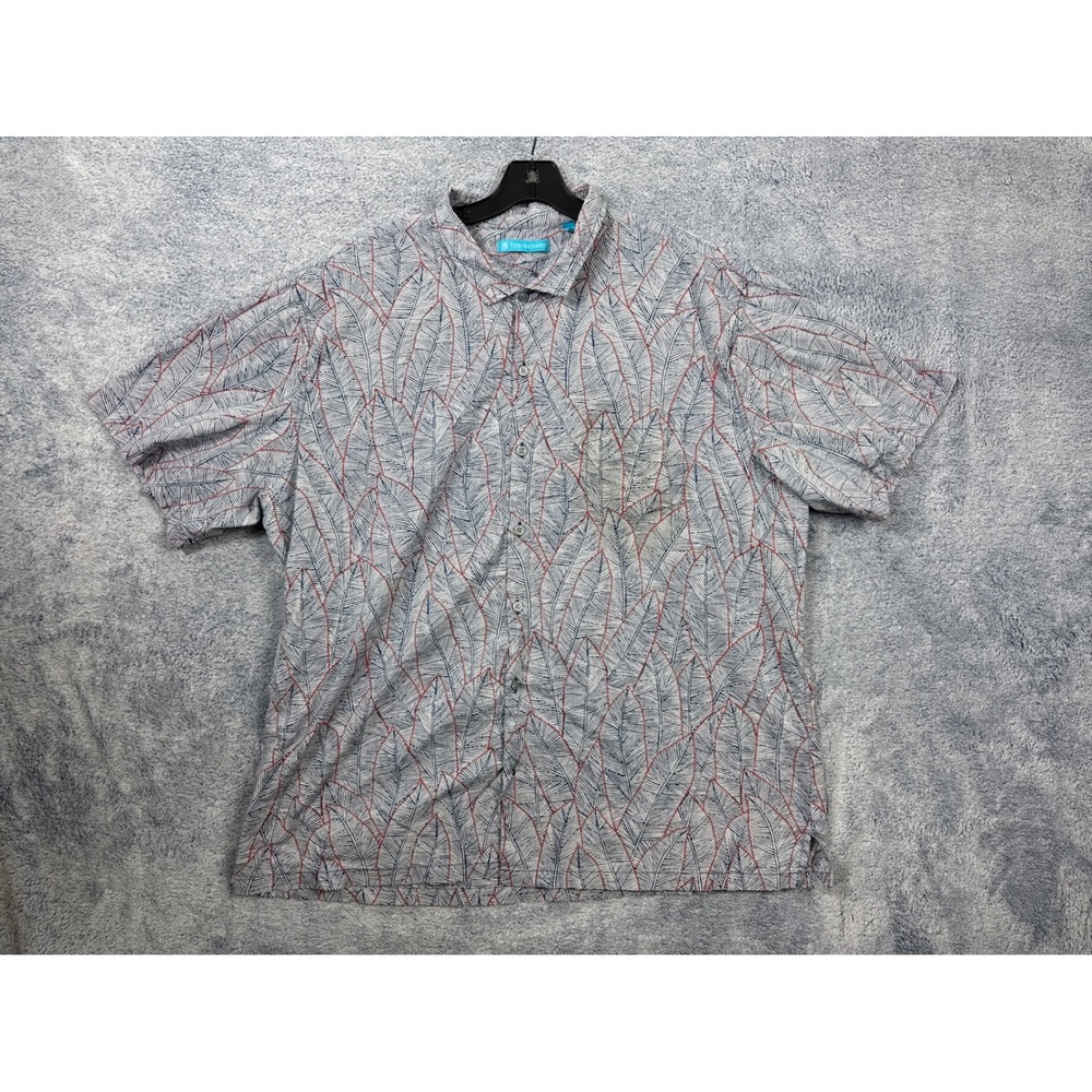 Tori Richard Mens 3XL Blue Cotton Lawn Button Down Hawaiian‎ Leaf Print Shirt